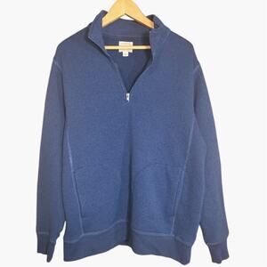 J. Crew 1/4 Zip Men's Fleece Pullover Sweatshirt Blue Pockets Size Large